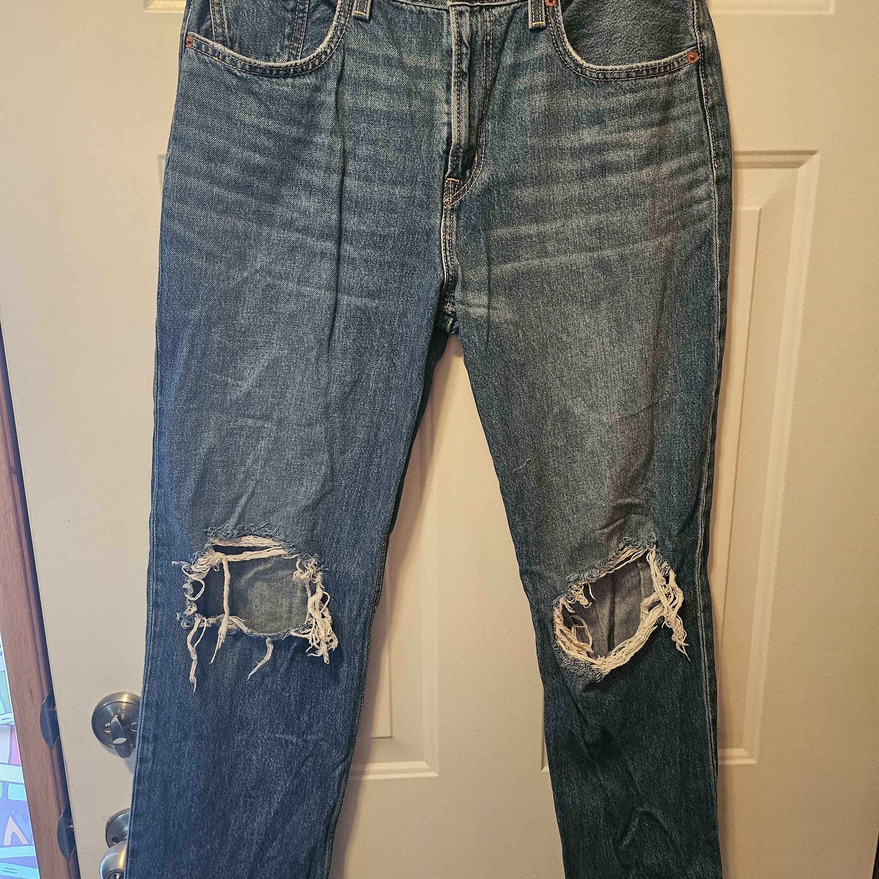 Levi's Women's Blue Ripped Straight Leg Jeans Distressed Festival Y2k